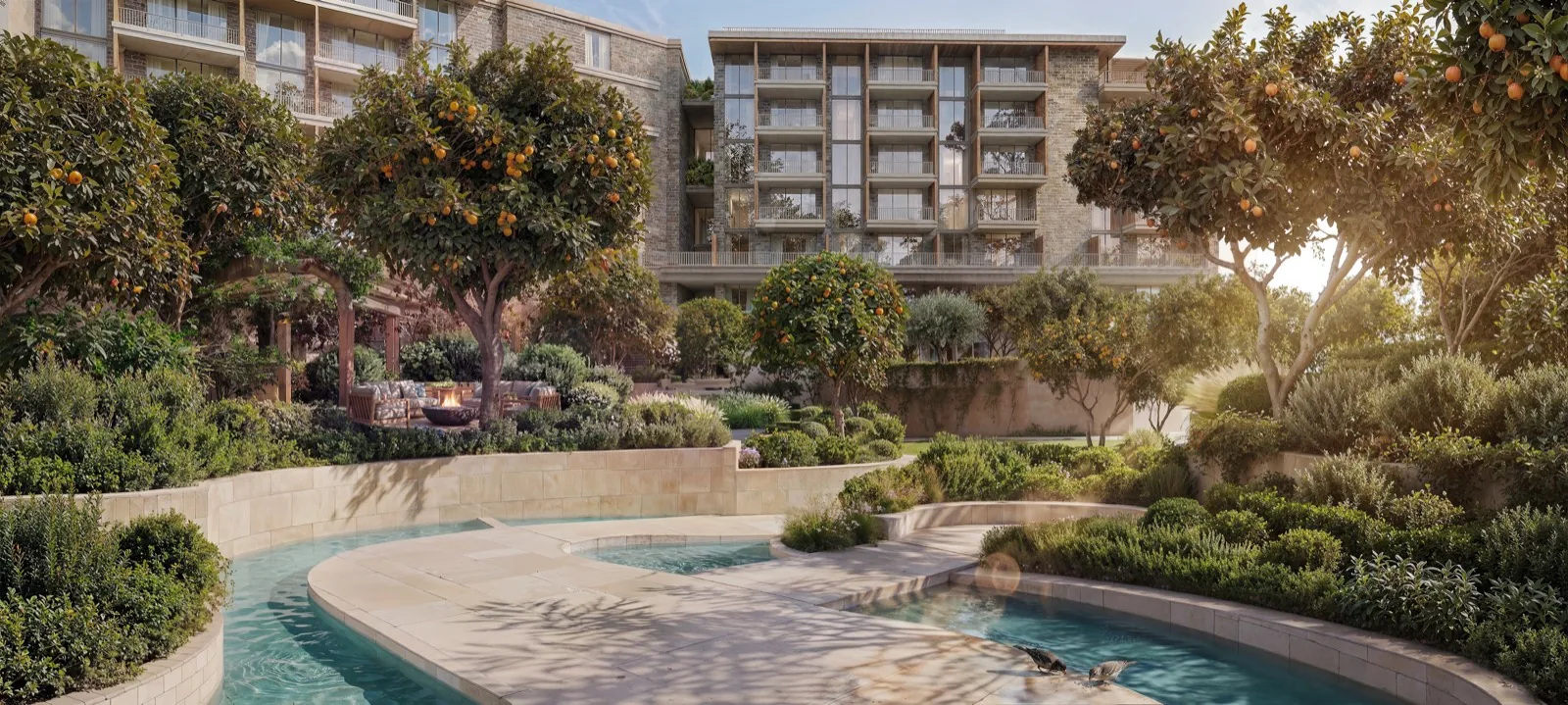 Lagoon pool and central water feature at the heart of the community